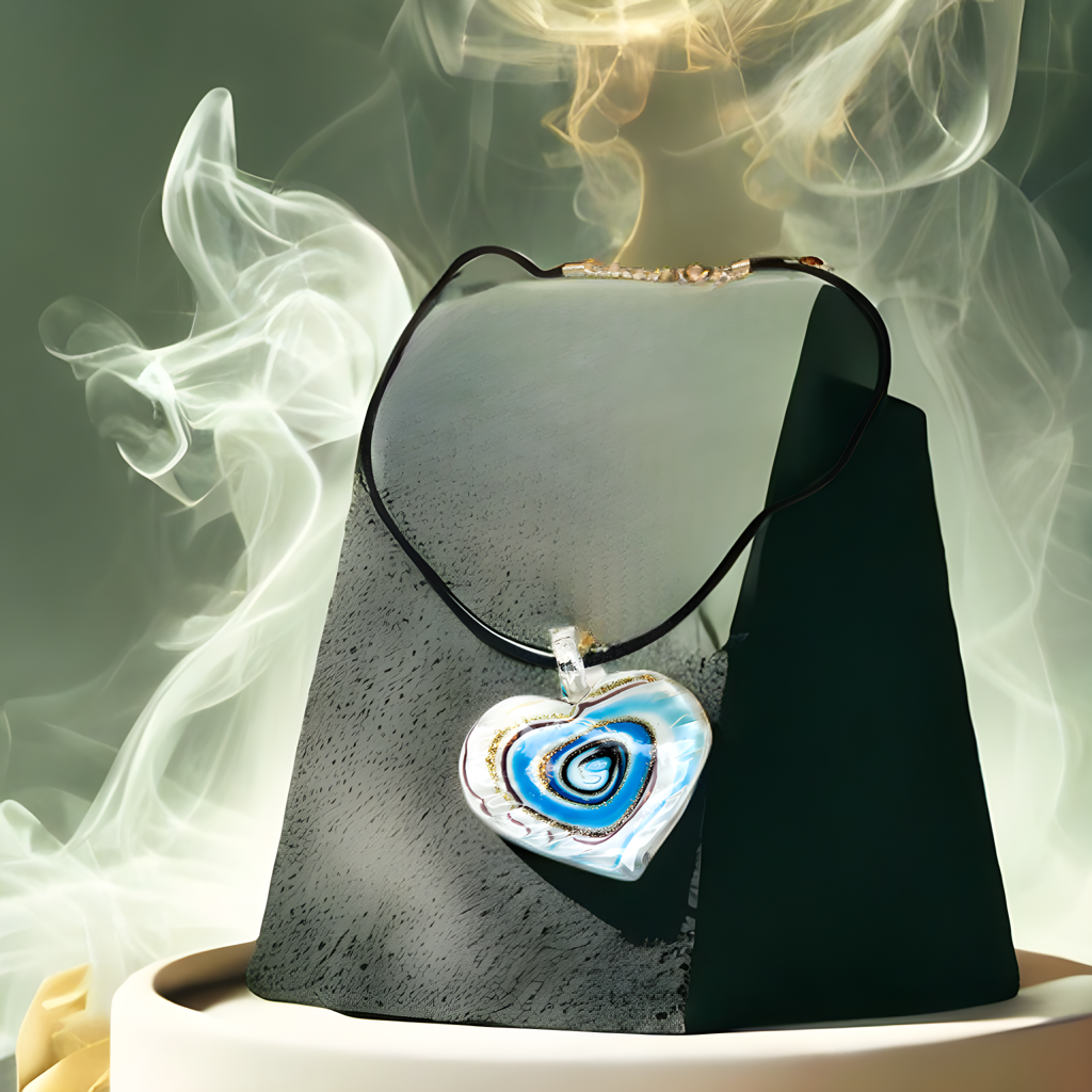 Swirls of Blue/Black/Silver & Gold Heart Necklace