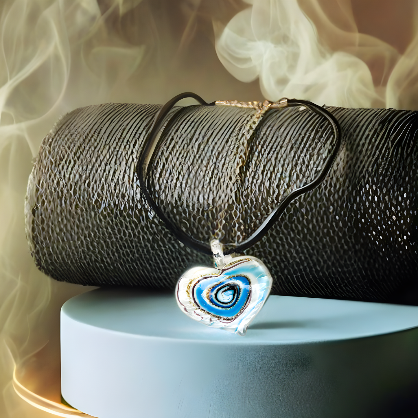Swirls of Blue/Black/Silver & Gold Heart Necklace