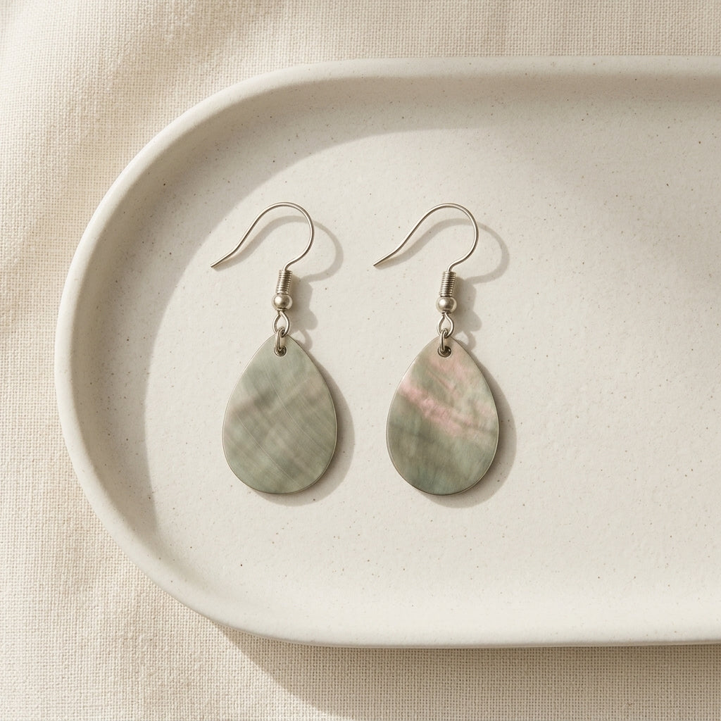 Black Lip Shell (Natural) Teardrop Earrings