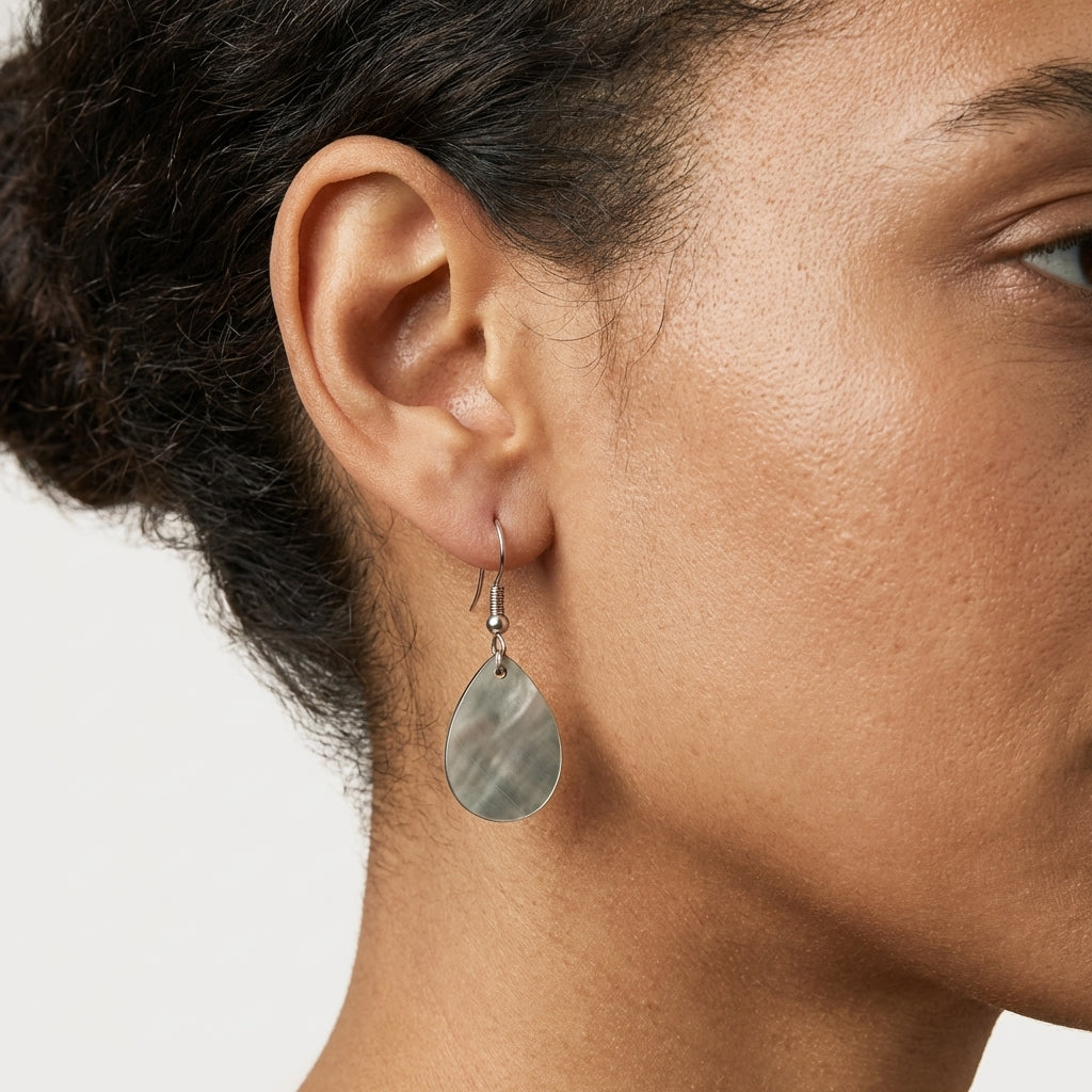 Black Lip Shell (Natural) Teardrop Earrings