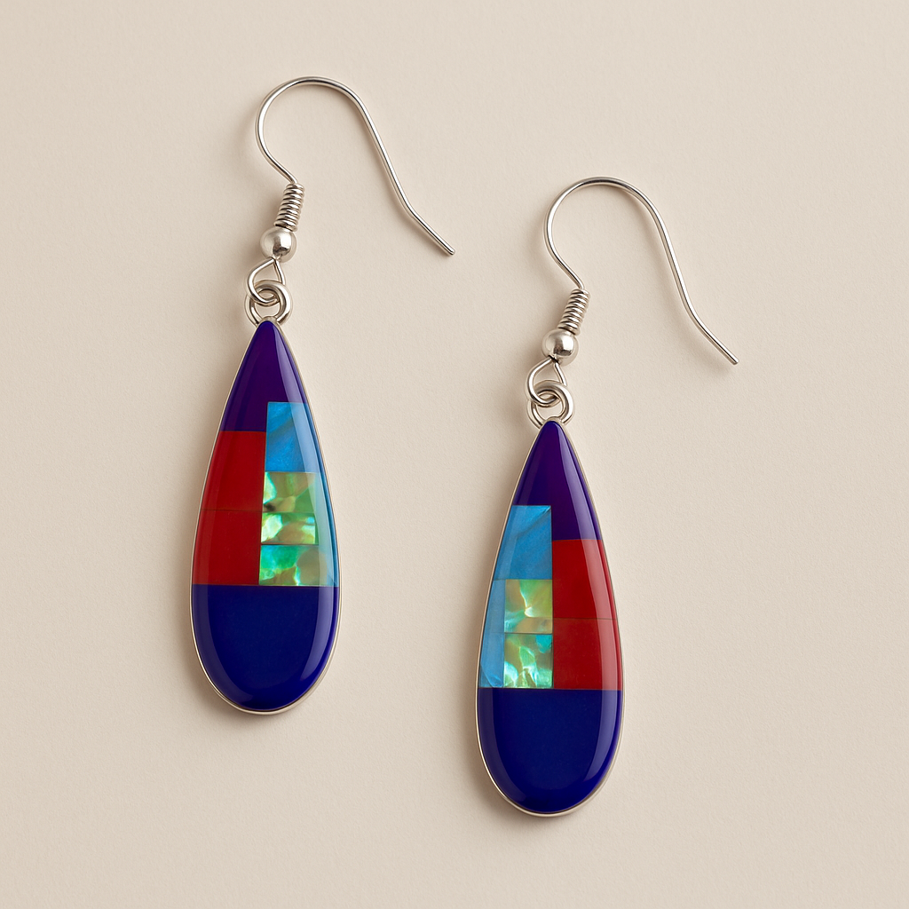 Purple and Blue Paua Shell assembled with resin Southwestern style earrings