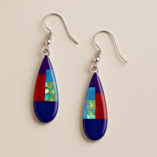 Purple and Blue Paua Shell assembled with resin Southwestern style earrings
