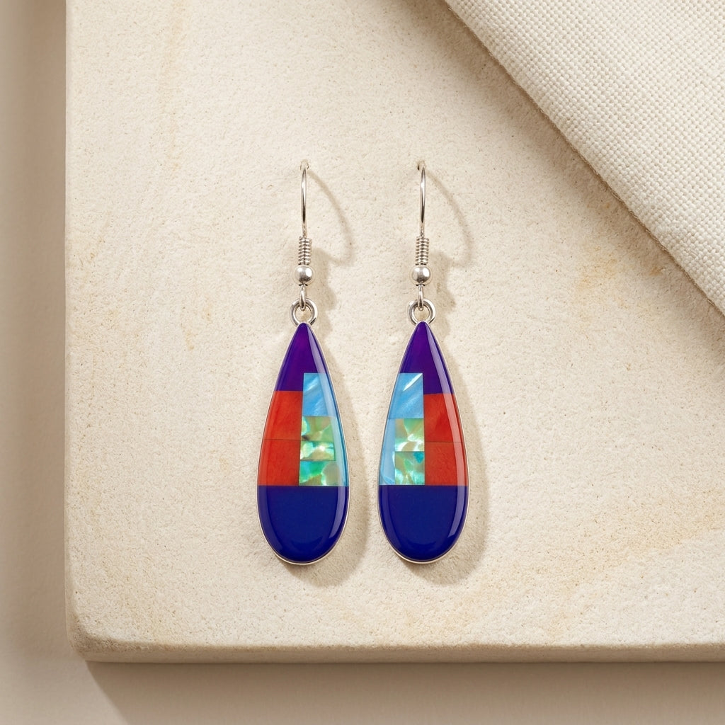 Purple and Blue Paua Shell assembled with resin Southwestern style earrings