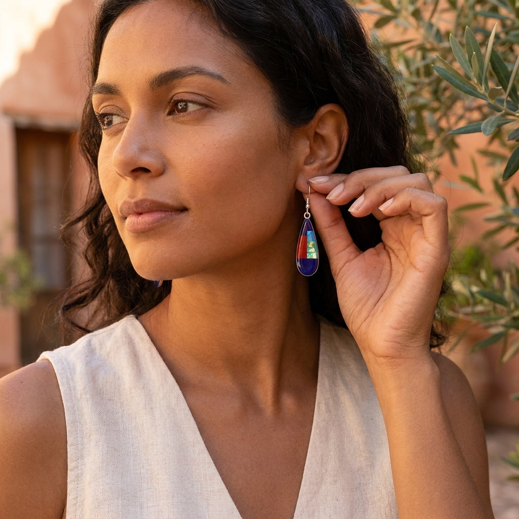 Purple and Blue Paua Shell assembled with resin Southwestern style earrings
