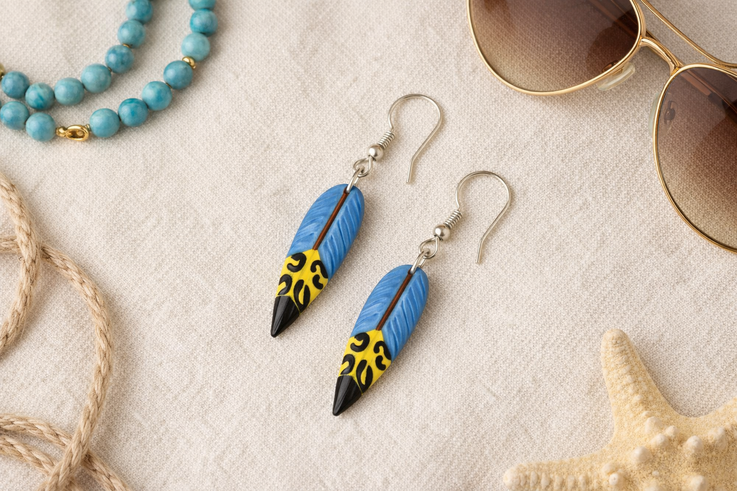 Turquoise Blue Feather Earrings